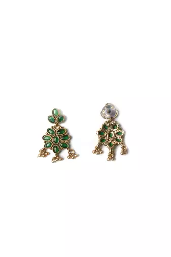 Gold plated green kemp double line necklace set