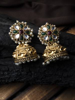 Gold plated multicolor kundan jhumki 1