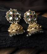 Gold plated multicolor kundan jhumki