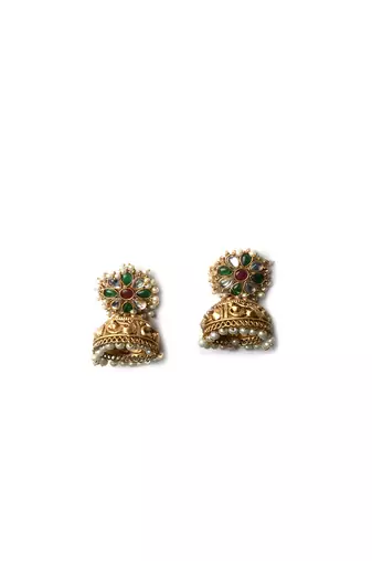 Gold plated multicolor kundan jhumki