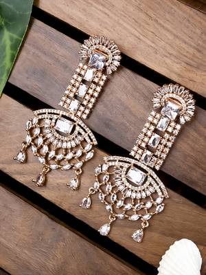 Rose gold white american diamond shoulder length earrings 1