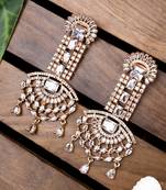 Rose gold white american diamond shoulder length earrings