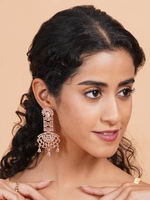 Rose gold white american diamond shoulder length earrings 2