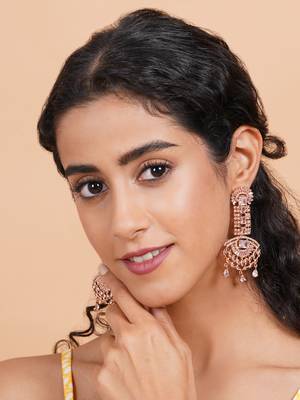 Rose gold white american diamond shoulder length earrings 3