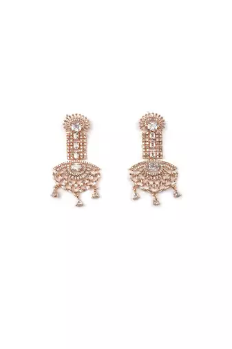 Rose gold white american diamond shoulder length earrings