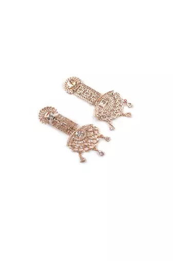 Rose gold white american diamond shoulder length earrings