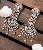 Rose gold turquoise american diamond shoulder length earrings