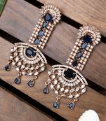 Rose gold blue american diamond shoulder length earrings