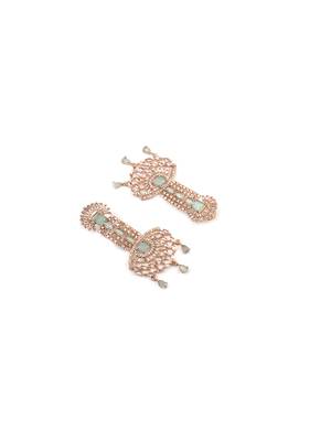 Rose gold turquoise american diamond shoulder length earrings 5