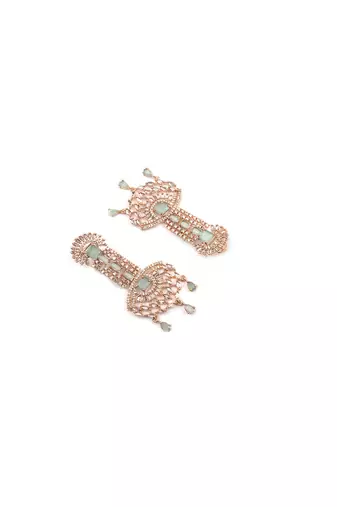 Rose gold turquoise american diamond shoulder length earrings