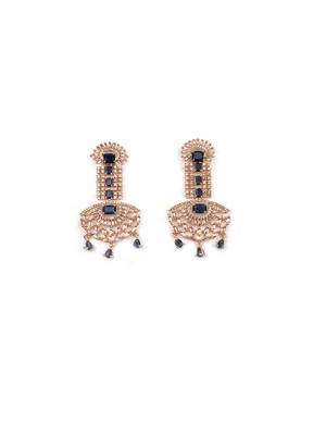 Rose gold blue american diamond shoulder length earrings 3