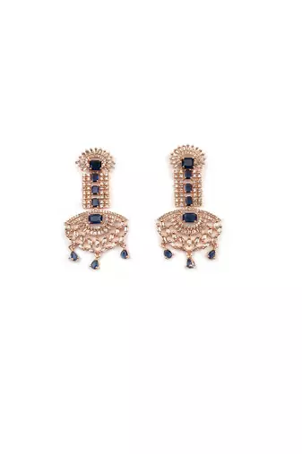 Rose gold blue american diamond shoulder length earrings