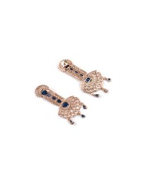 Rose gold blue american diamond shoulder length earrings 4