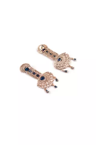 Rose gold blue american diamond shoulder length earrings