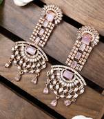Rose gold pink american diamond shoulder length earrings