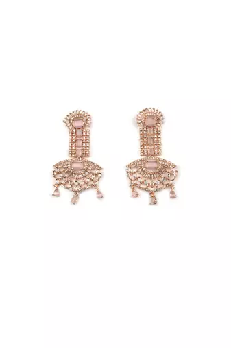 Rose gold pink american diamond shoulder length earrings