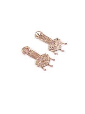 Rose gold pink american diamond shoulder length earrings 5