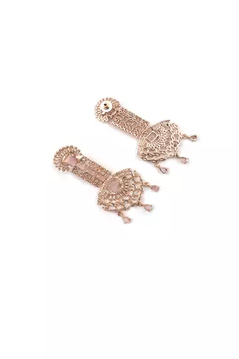 Rose gold pink american diamond shoulder length earrings