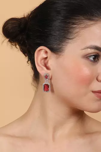 Silver plated red cz medium studs