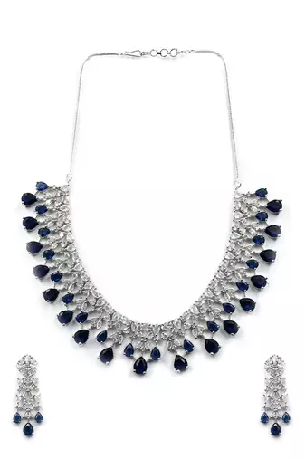 Silver plated blue cz collar necklace set