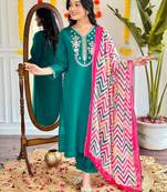 Women's Viscose Chanderi Fabric Straight Kurta, Pant and Dupatta Set