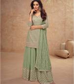 trending pista green straight suit for women ethnic wear