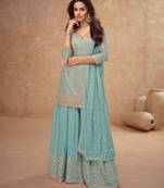 trending sky blue straight suit for women ethnic wear