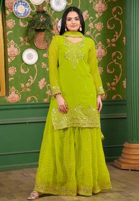 Designer georgette sharara suit with sequence embroidered work 1