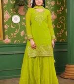 Designer georgette sharara suit with sequence embroidered work