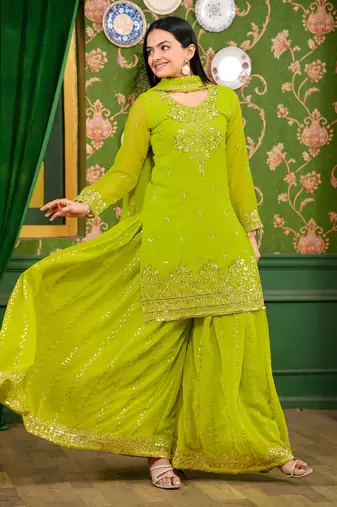 Designer georgette sharara suit with sequence embroidered work