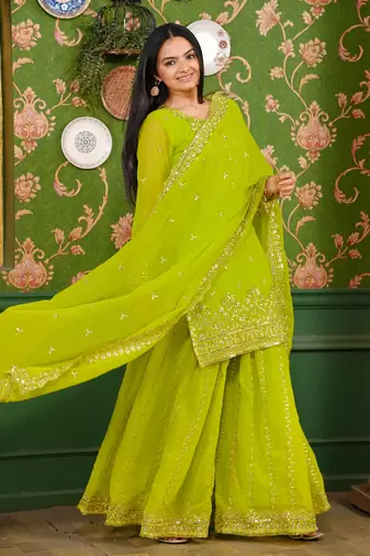 Designer georgette sharara suit with sequence embroidered work