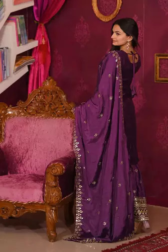 Designer chinon suit with sequence embroidered work