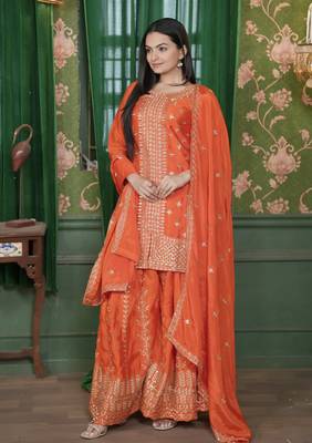 Designer chinon sharara suit with sequence embroidered work 2