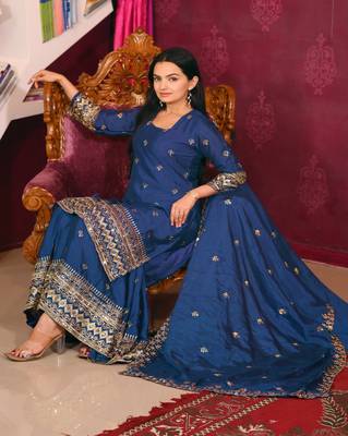 Designer chinon suit with sequence embroidered work 1