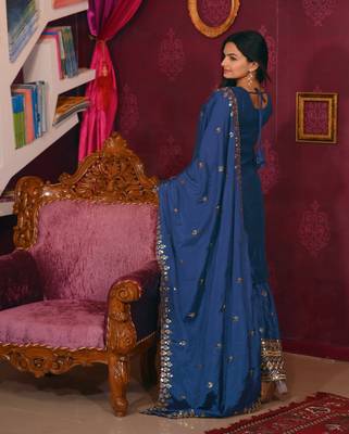 Designer chinon suit with sequence embroidered work 2