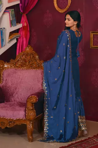 Designer chinon suit with sequence embroidered work