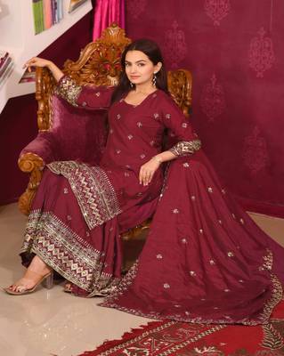 Designer chinon suit with sequence embroidered work 1
