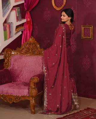 Designer chinon suit with sequence embroidered work 2