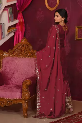 Designer chinon suit with sequence embroidered work