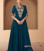 Royal blue georgette embroidered anarkali suit