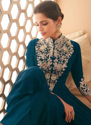 Royal blue georgette embroidered anarkali suit 2