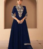 Blue georgette embroidered anarkali suit