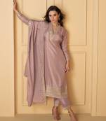 viscos silk jacquard straight suit pink for women