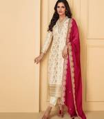 viscos silk jacquard straight suit white for women