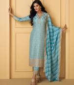 viscos silk jacquard straight suit firozi for women