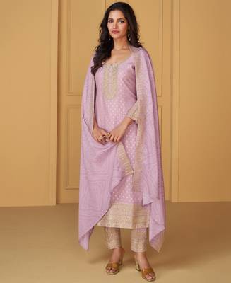 viscos silk jacquard straight suit violet for women 1