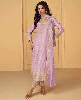 viscos silk jacquard straight suit violet for women 3