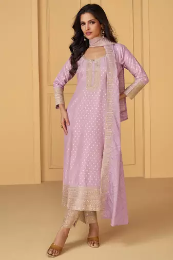 viscos silk jacquard straight suit violet for women