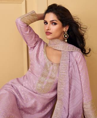 viscos silk jacquard straight suit violet for women 4