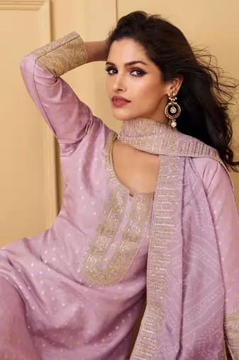 viscos silk jacquard straight suit violet for women